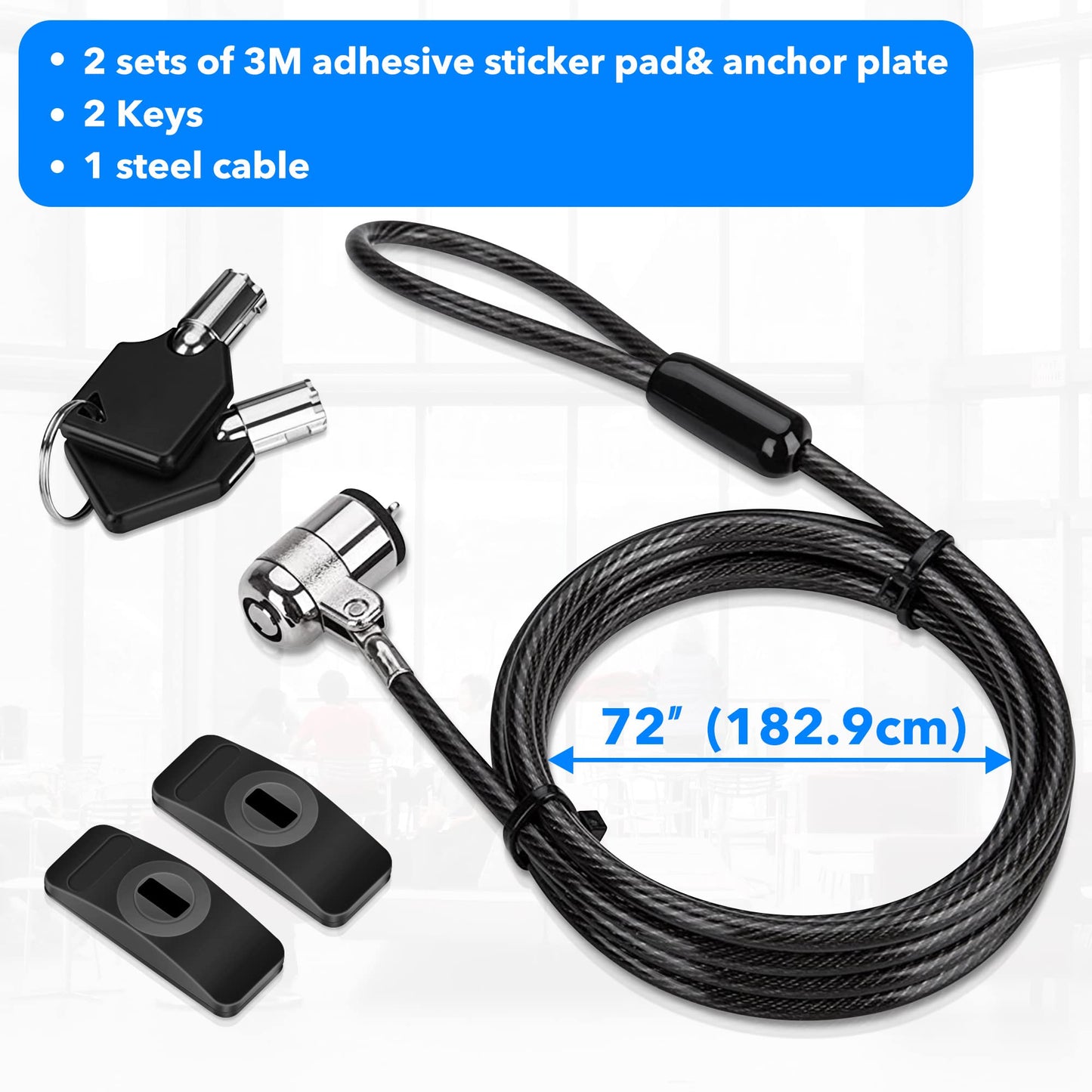 AboveTEK Laptop Lock, Tablet Lock Security Cable, 2 Keys Durable Steel iPad Locking Kit w/Adhesive Anchors, Anti Theft Hardware Protection for iPhone Mobile Notebook Computer Monitor Mac Book Laptop