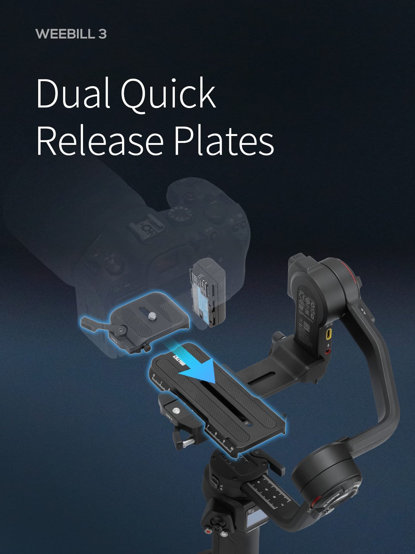 - ZHIYUN Weebill 3 Combo [Official] Gimbal Stabilizer for DSLR & Mirrorless Camera with Sling Mode 2.0, Wrist Rest, Built-in Fill Light, Mic, Backpack, Tripod