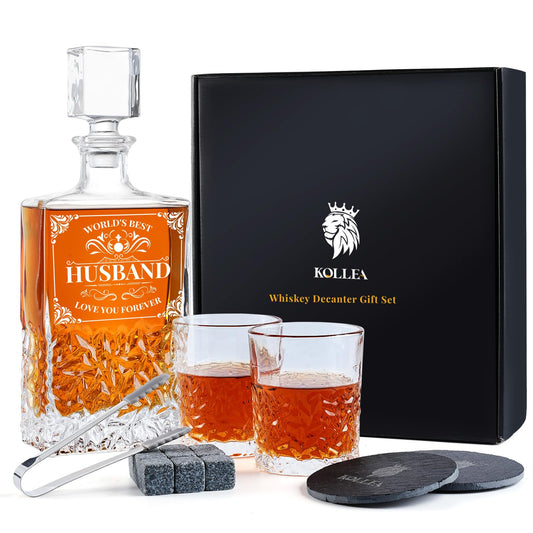 - Gift for Husband From Wife | Kollea Whiskey Decanter Set With Glasses & Whiskey Stones -