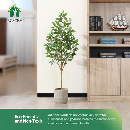 CROSOFMI Artificial Plants Indoor 150 cm Tall Fake Ficus Tree Large Faux Plants for Modern House Living Room Office Outdoor Decoration (1 Pack)