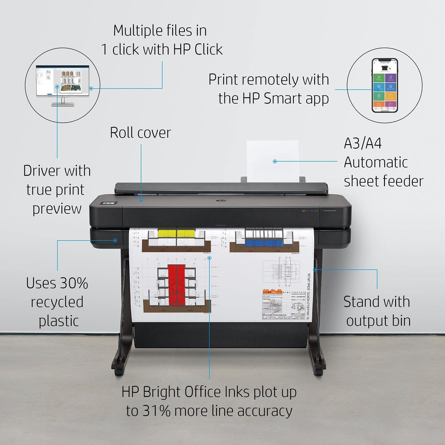 - HP DesignJet T630 Large Format Plotter Printer 24in up to A1 | Mobile Printing | Wi-Fi | Gigabit Ethernet | Hi-Speed USB 2.0 -