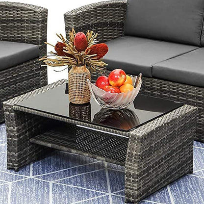 - Mixed Grey Outdoor Rattan Garden Furniture Set with Charcoal Grey Cushions -