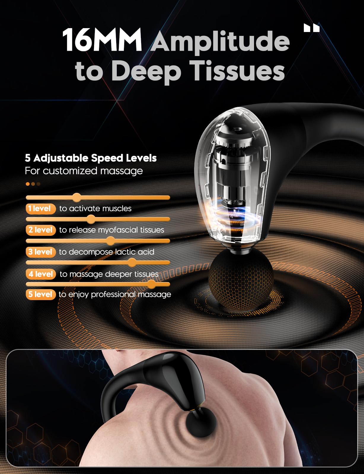 - Massage Gun with Upgraded U-Shaped Extension Handle | 16MM Massage Gun -