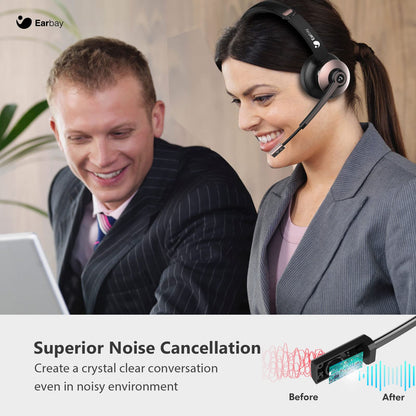 Bluetooth Headset, Wireless Headphones with Microphone Noise Cancelling, On Ear Headphones with Mic Mute, Handsfree PC Headsets for Zoom/Ms Teams/Skype 26H Playtime|Dual Connect|Laptop
