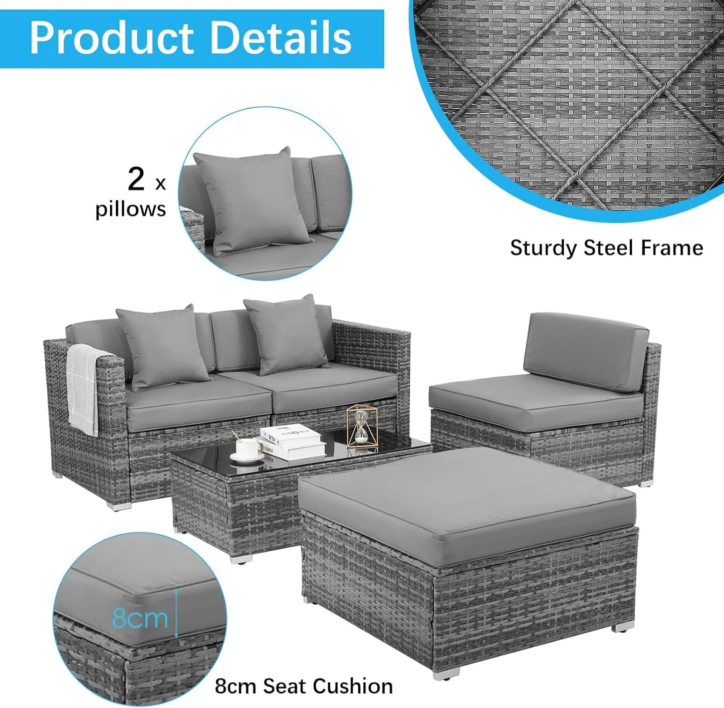 - TLGREEN 5PCS Garden Sofas Rattan Corner Furniture Set | All-Weather -