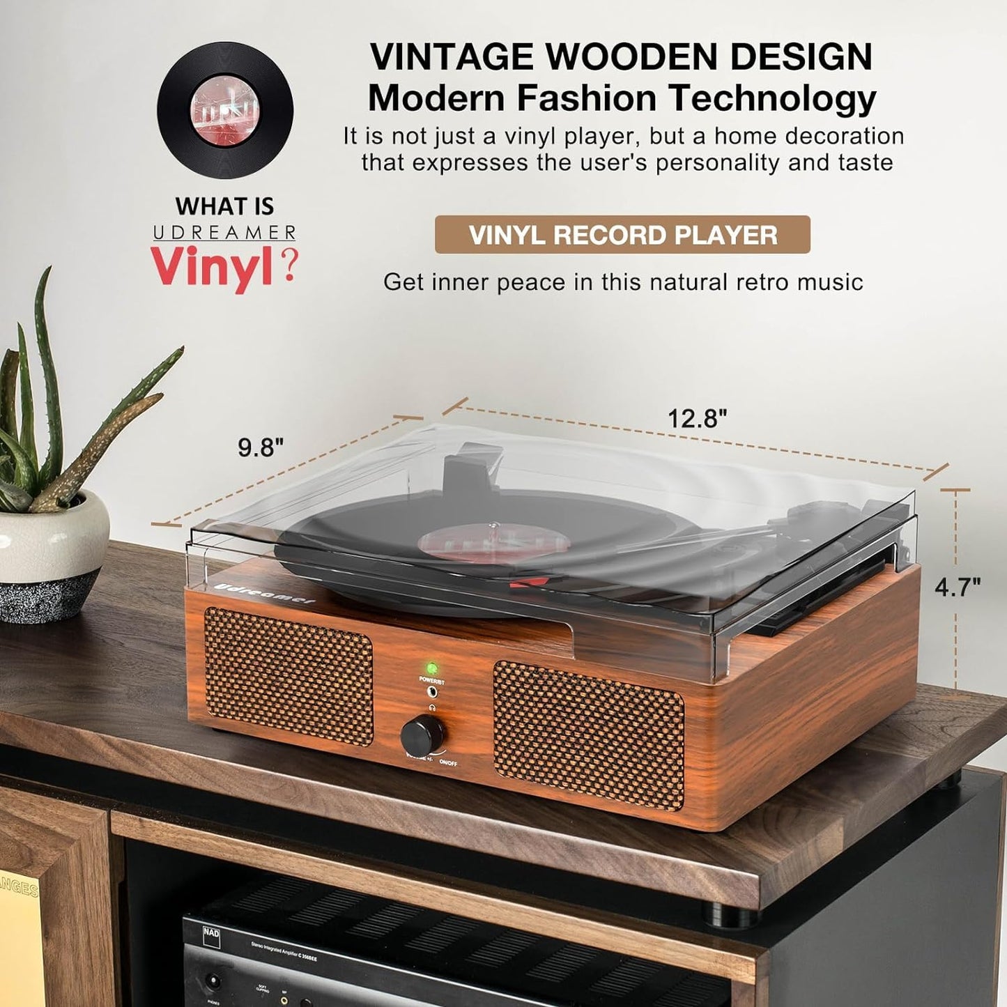 - Vinyl Record Player Turntable with Built-in Speakers and USB Belt-Driven Vintage Phonograph Record Player 3 Speed for Entertainment and Home Decoration (Brown) -