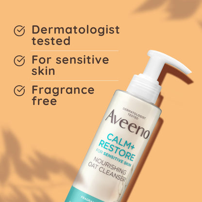 Aveeno Face Calm+Restore Nourishing Oat Cleanser (1x 200ml), Gentle Cleanser with Prebiotic Oat and Calming Feverfew, Non Foaming Cleanser, Helps Preserve Skin's Barrier