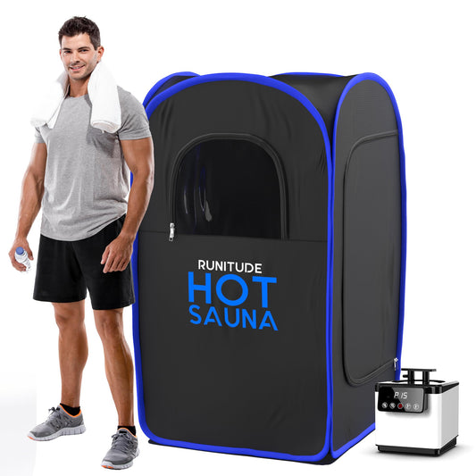 - Runitude Portable Sauna Steam Tent | Full Size Home Personal Sauna Steam Detox Room | Infrared Touchscreen 1000W 2.6 litre Generator -