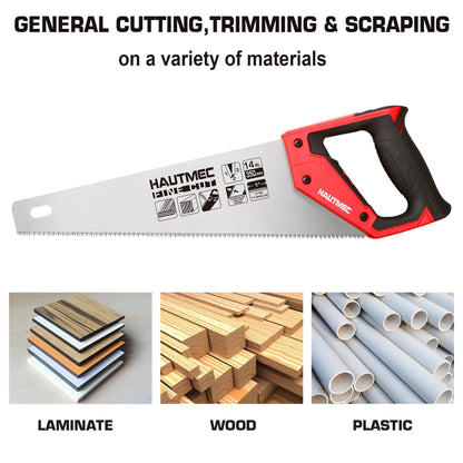 - HAUTMEC 14 in. Universal Hand Saw | 11 TPI Fine Cuts Wood Saw -