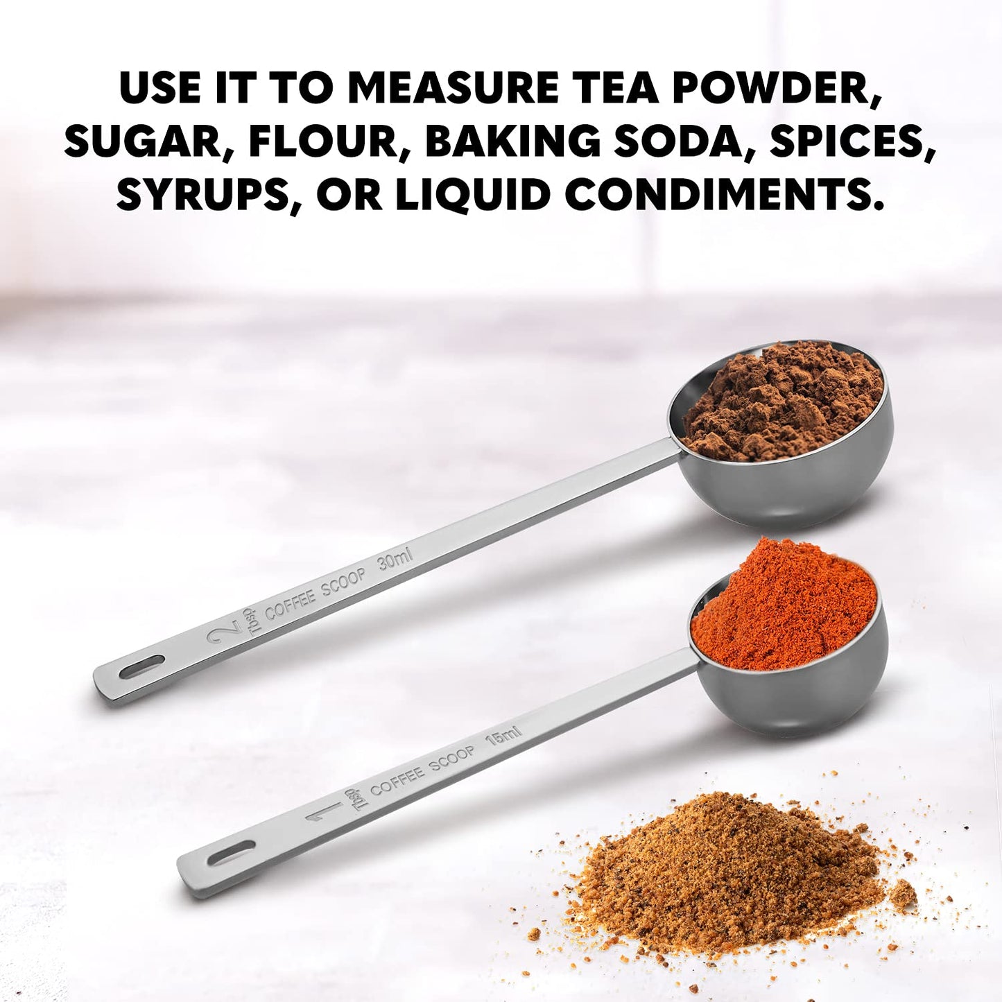- ORBLUE Stainless Steel Coffee Scoop Set | Measuring Spoons for Ground Coffee | Espresso, Tea, Sugar & Milk Powder -