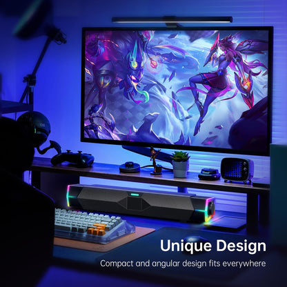 Bazivve V18 Plus Computer Speakers, USB Powered Bluetooth V5.3 Computer SoundBar, RGB PC Gaming Speakers for Desktop Laptop Phone, Black