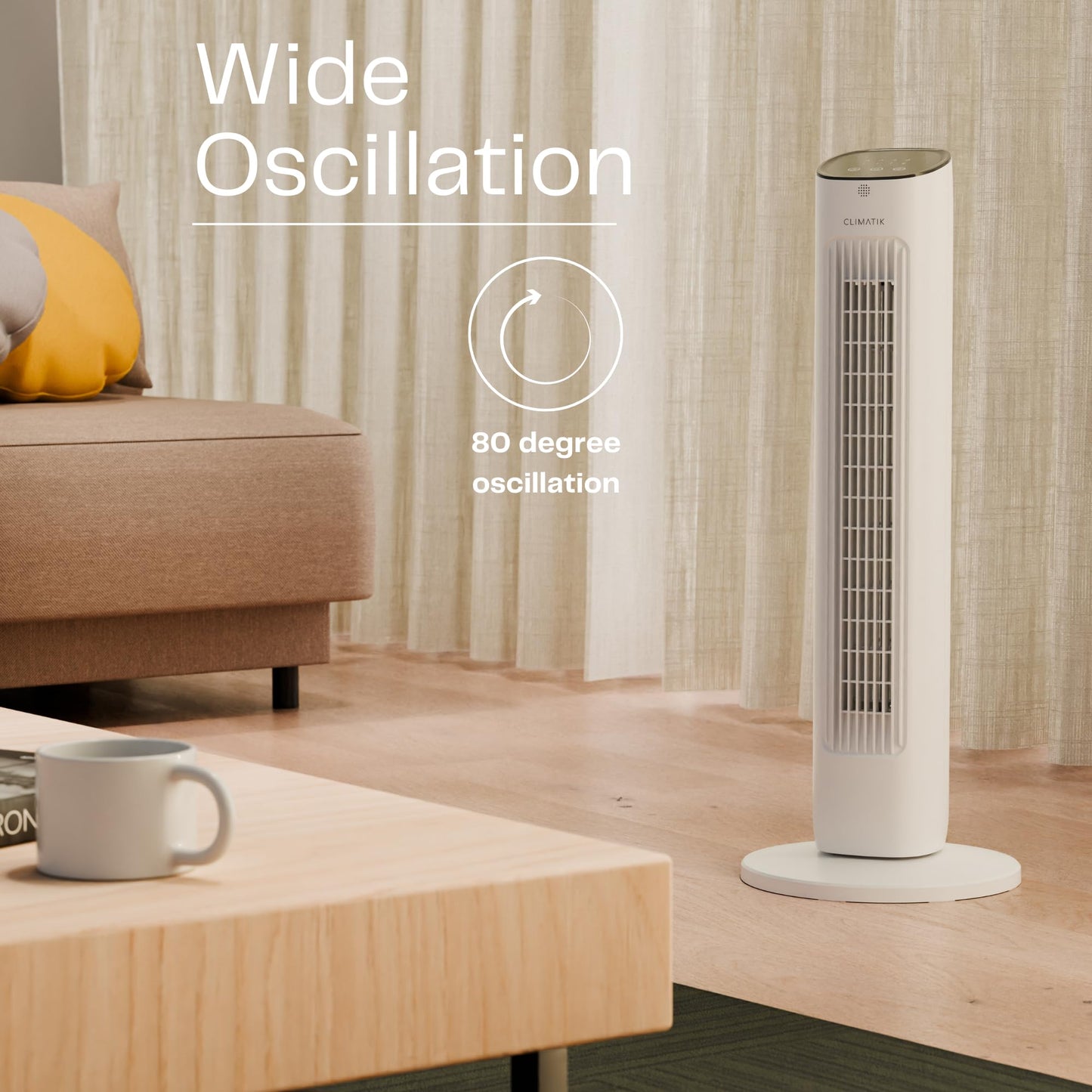 Climatik 32-Inch Tower Fan Quiet Cooling Oscillating Standing Fan with Remote Control, 3 Speed Settings & Night Mode, 15 Hour Timer Energy Efficient Ideal for Home, Office, Bedroom, Living Room