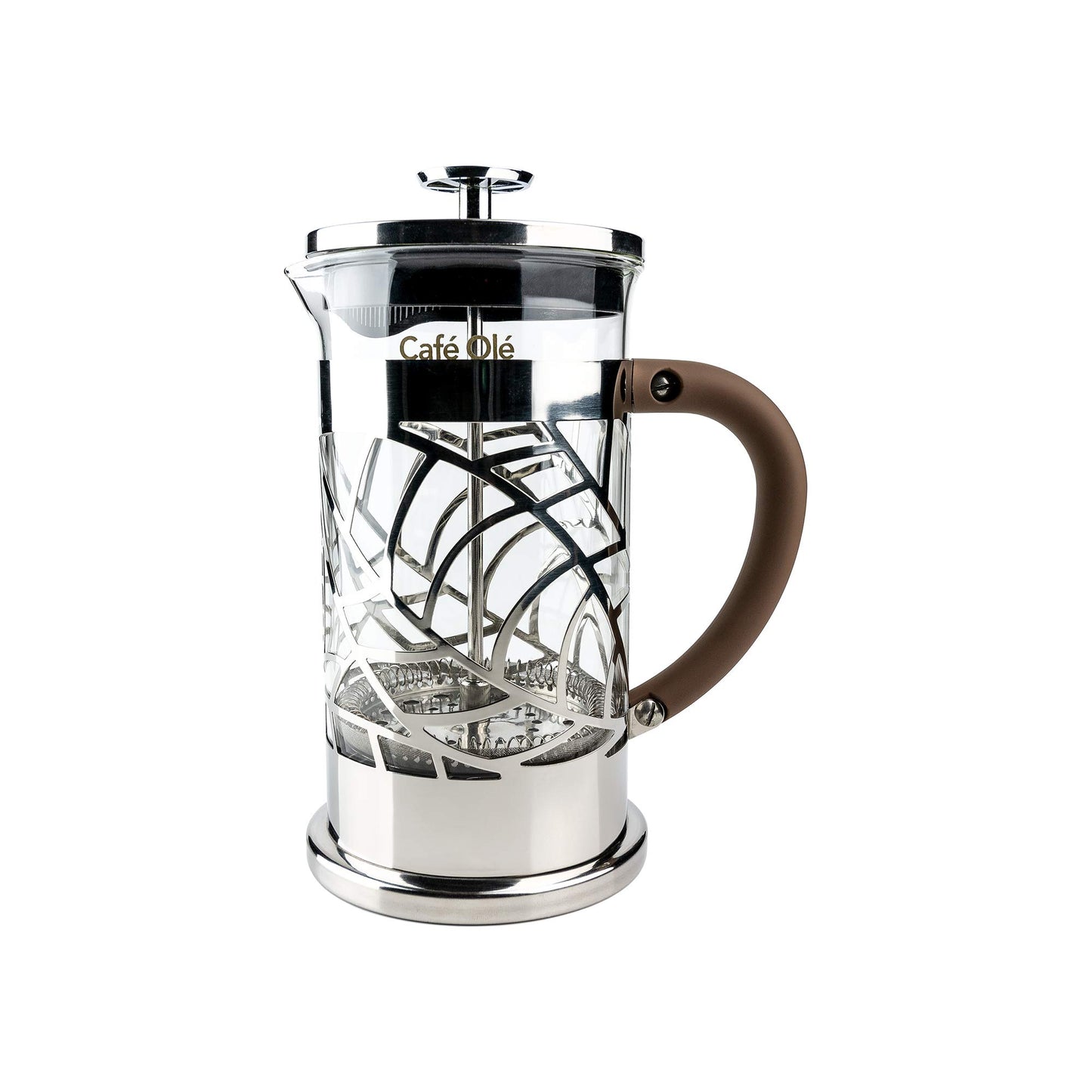 Café Olé BM-03C Floral Cafetière, 350ml 1 Cup 18/10 Stainless Steel French Press Coffee Maker, Silver