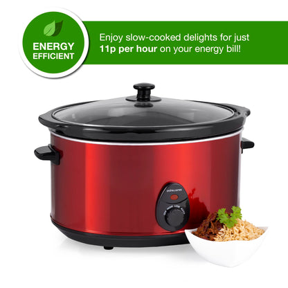 Andrew James Slow Cooker, Removeable Easy Clean Ceramic Bowl, 3 Temperature Settings, Energy Efficient, Tempered Glass Lid, Cool Touch Handles & Non-Slip Feet (Red, 8L)