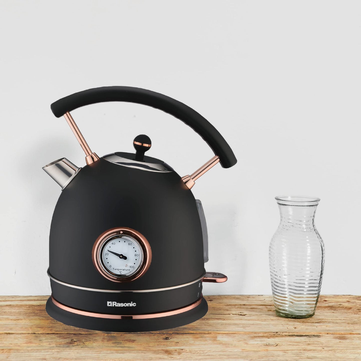 - Rasonic Classic Retro Electric Kettle | 1.8L | Stainless Steel | 3KW Fast Quiet Boiling | Matt Finish Black and Rose Gold -