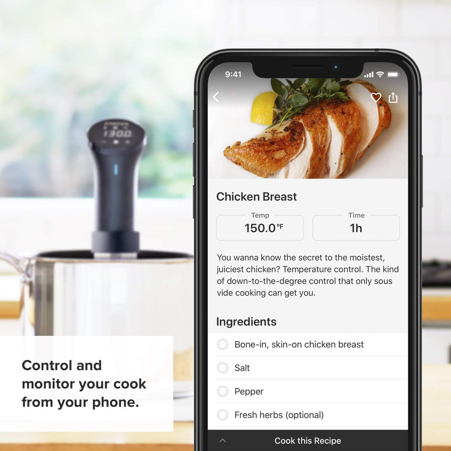Anova Precision Cooker 2.0 [AN500-UK00], Sous Vide, WiFi, 100 Watts, Type G Plug included for UK use, Bluetooth, Anova App Included - Black and Silver