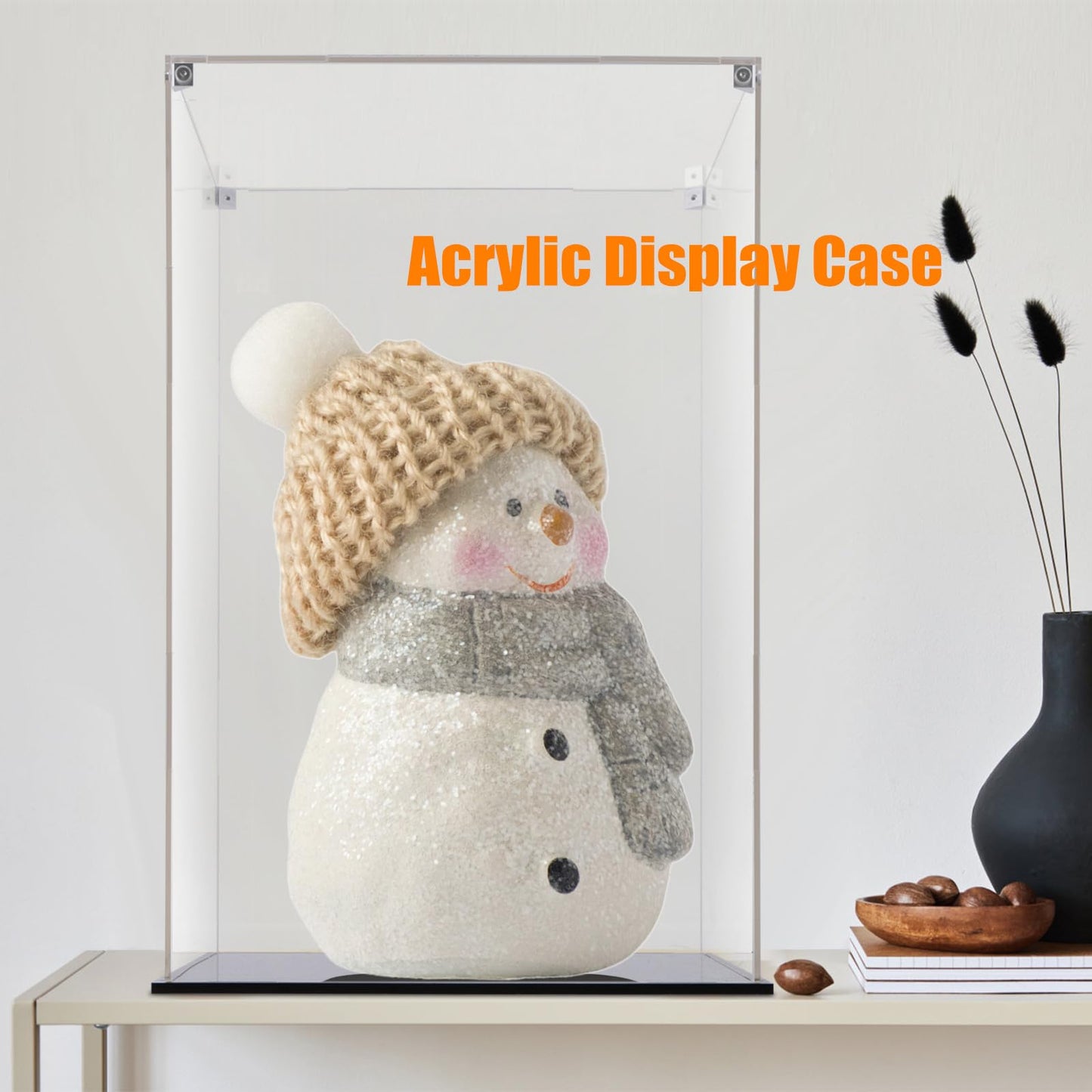 Cliselda Acrylic Display Case with Black Base, Assemble Acrylic Display Box, Acrylic Box Curiosity Cube Plastic Dustproof Showcase for Display Collectible Action Figures Toys (20x20x30 cm)