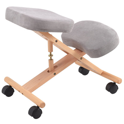 CASART Ergonomic Kneeling Chair, Adjustable Wooden Frame Kneeler Stool, Home Office Orthopaedic Posture Chairs (Grey)