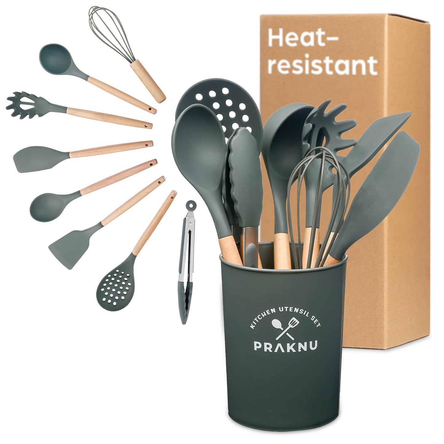 - Kitchen Utensils Set | 8 PCS Silicone Cooking Utensils Set with Heat Resistant | Nonstick Cookware Tongs Spatula Spoon Set -