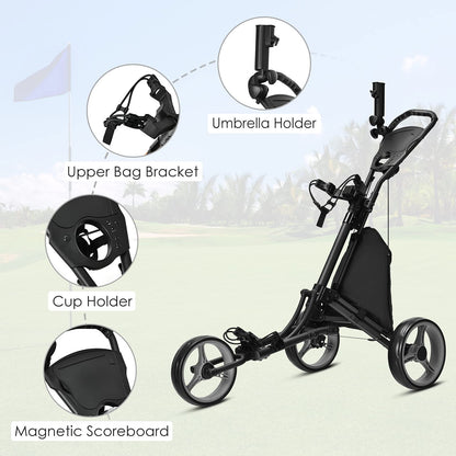 - GYMAX 3 Wheels Golf Push Pull Cart | Lightweight Height Adjustable Golf Trolley -