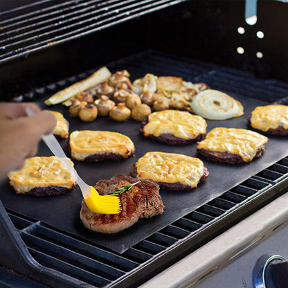 AI Orange BBQ Grill Mat set of 5+2 Grill Brush Heavy Duty 600 Degree 100% Non-Stick BBQ Grill and Baking Mats, FAD Approved PDFA Free Easy to Wash, Works on Gas, Charcoal, Electric Grill and More