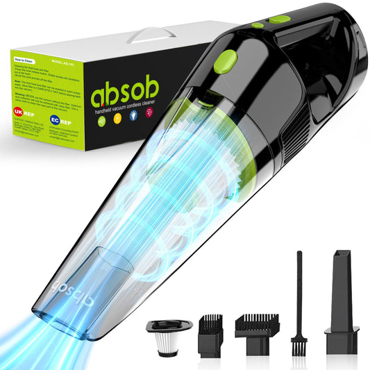 absob Handheld Vacuum, Cordless Car Vacuum with LED Light, Rechargeable Wireless Vacuum Cleaner with 2 Filters, Mini Portable Car Vac for Home Kitchen Car Corner Stairs Dust