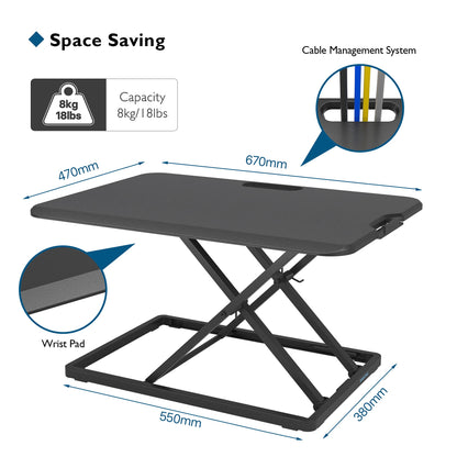 BONTEC Standing Desk Converter 67x47cm, Height Adjustable Sit Stand desk Converter Workstation, Ergonomic X-Frame Desk Riser for Laptop, Monitor, Keyboard Home Office, Ultra-Slim Desk Raiser up to 8kg