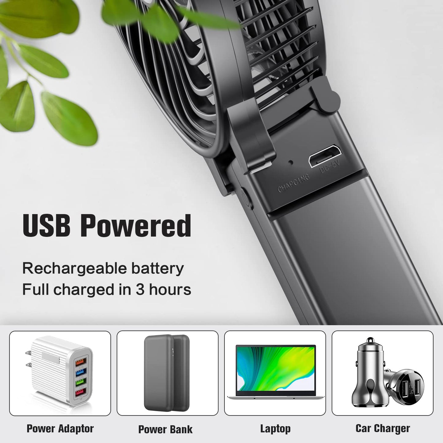 - VersionTech Hand Held Fan,Portable Handheld USB Rechargeable Fans with 3 Speeds -