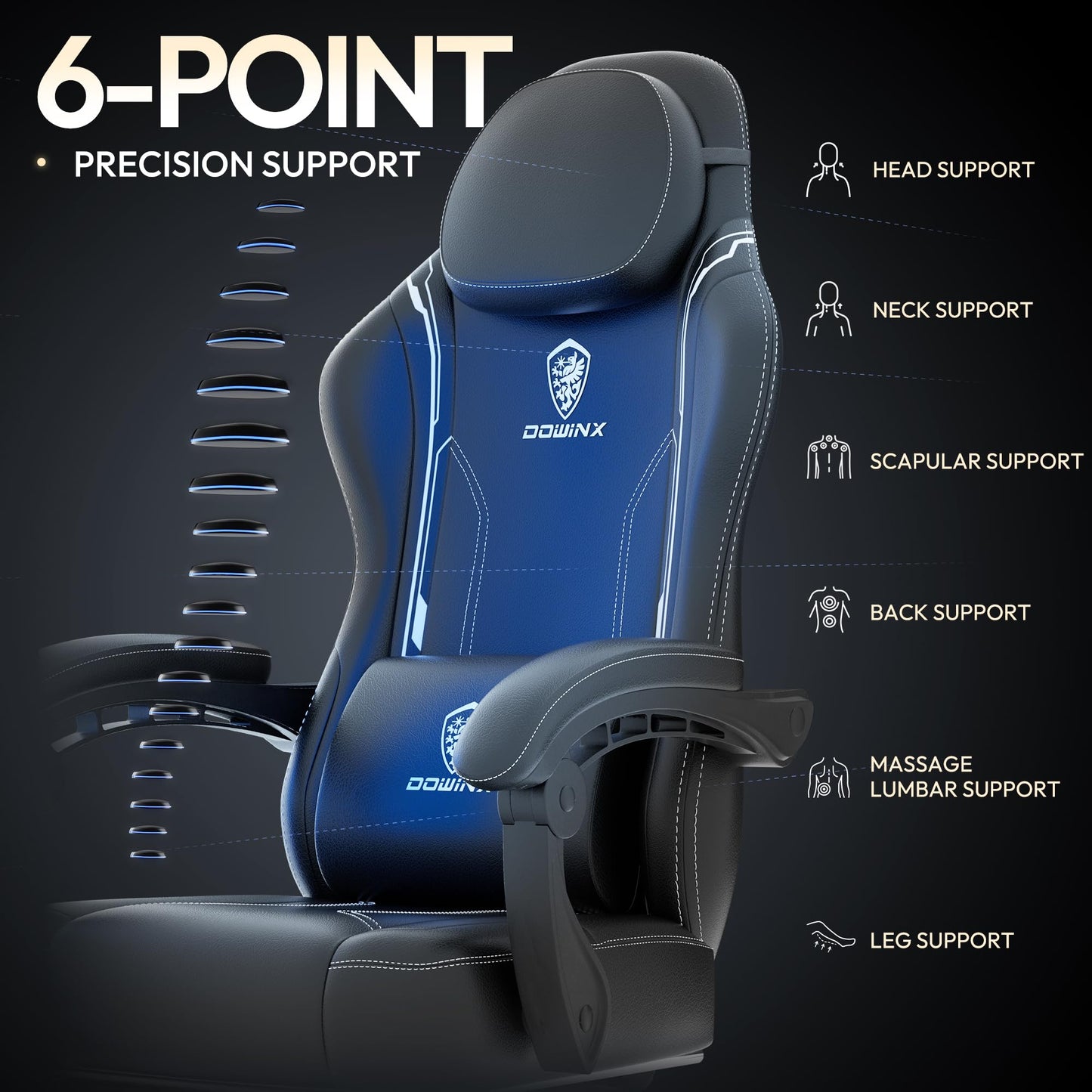 - Dowinx Gaming Chair with Footrest | Gaming Chair for Adults | Ergonomic Gaming Chair with Pocket Spring Cushion and Massage Lumbar Support | High Back | 200kg Black -