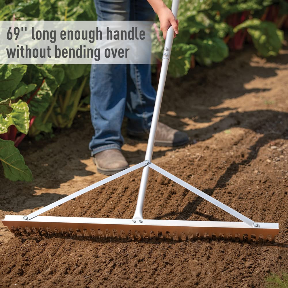 Byhagern Landscape Rake 36'', Aluminum Rake with Lightweight 69'' Handle, Landscaping Rake Tool for Lawn Care, Lake and Beach