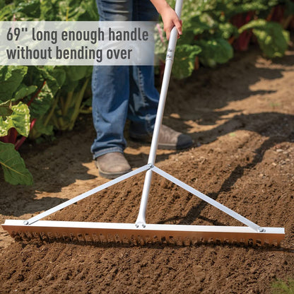 Byhagern Landscape Rake 36'', Aluminum Rake with Lightweight 69'' Handle, Landscaping Rake Tool for Lawn Care, Lake and Beach