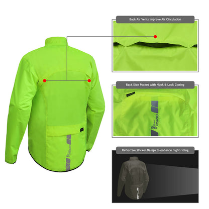 Brisk Bike Cycling Rain Jacket High Vis Full Sleeve (Green, Large)