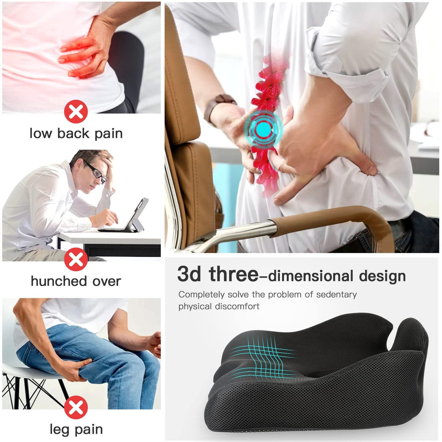 Benazcap Memory Seat Cushion for Office Chair Sciatica & Back Pain Relief Memory Foam Firm Coccyx Pad for Car, Wheelchair, Gaming chair and Desk Chair