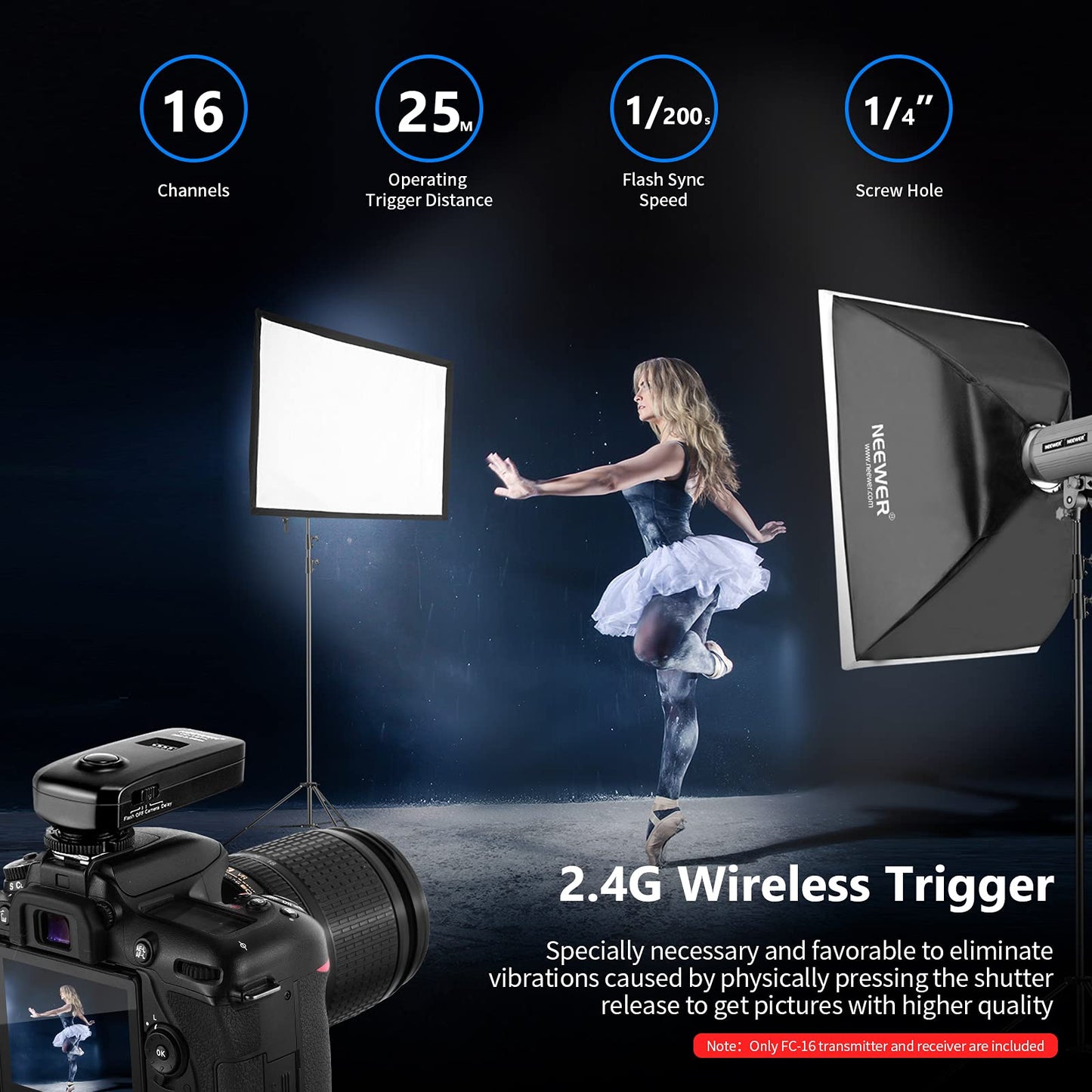 - Neewer FC-16 Multi-Channel 2.4GHz | 3-IN-1 Wireless Flash/Studio Flash Trigger with Remote Shutter -