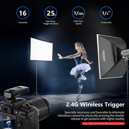 - Neewer FC-16 Multi-Channel 2.4GHz | 3-IN-1 Wireless Flash/Studio Flash Trigger with Remote Shutter -