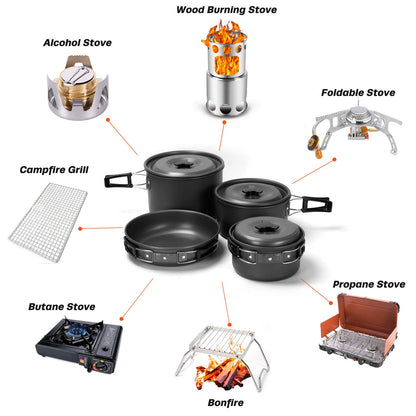 - Odoland Camping Cookware Kit for 4 People | Non-Stick -