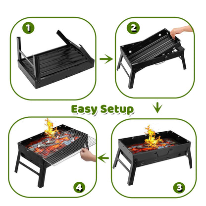 BBQ Barbecue Grill, Portable BBQ Folding Charcoal Barbecue Grill Disposable BBQ Barbecue Smoker Grill Small Stainless Steel Barbecue Grill for Outdoor Camping Garden Picnic Trip Beach