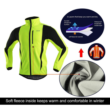 ARSUXEO Cycling Jacket Mens Waterproof Windproof Softshell Winter Thermal Breathable Bike Outerwear 15K Green Size Large