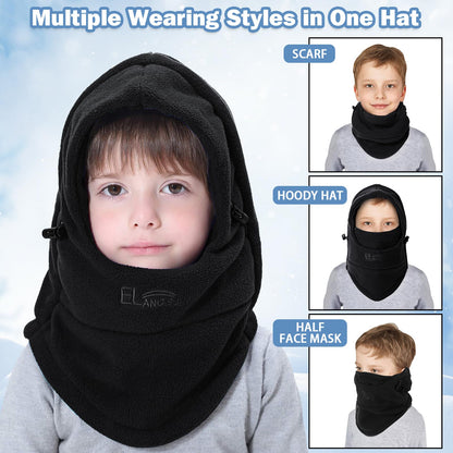 AYPOW Kids Winter Thermal Fleece Balaclava, Multifunctional Windproof Adjustable Face Cover Ski Mask, Warm Fleece Hat Cap Hood Neck Warmer Scarf for Boys Girls Cycling Skating Hiking Outdoor Sports