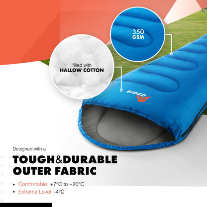 azark Premium Single Sleeping Bag, 350GSM, Lightweight and Waterproof, 4 Seasons of Camping, Hiking and Outdoors, Sleeping bag for Adults & Kids (Black)