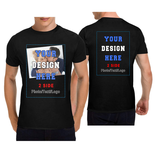 Custom T Shirts Personalized Add Your Photo Text Ultra Soft for Men Women, Front & Back Print Heavy Cotton Short Sleeve T Shirt Black