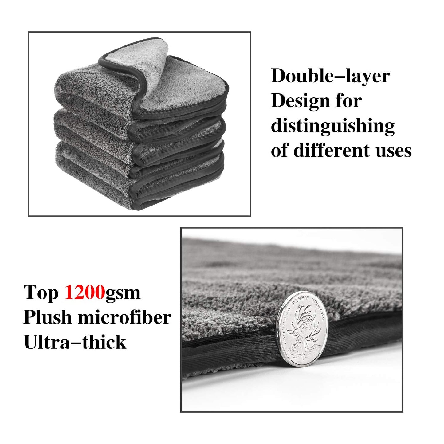 - GTF Microfibre Car Cleaning Cloths | Upgraded 1200gsm Ultra-Thick Car Drying Towel -