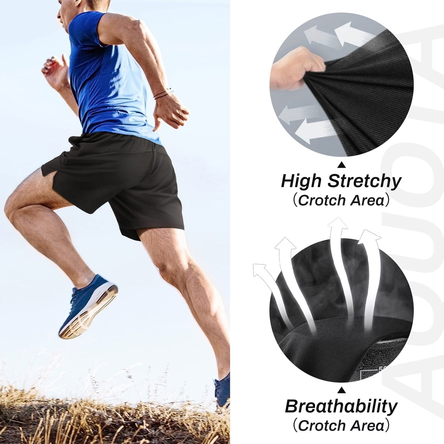 aquota 2 Pack Mens Gym Workout Shorts Lightweight Quick Dry Running Shorts 5" & 9" Tennis Athletic Training Shorts Zip Pockets M Black