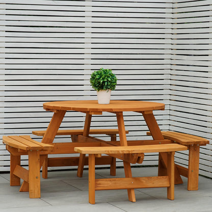 - Maribelle 8 Seater Stained Pine Round Wooden Bench/Picnic Table | For Garden, Pub, Patio -