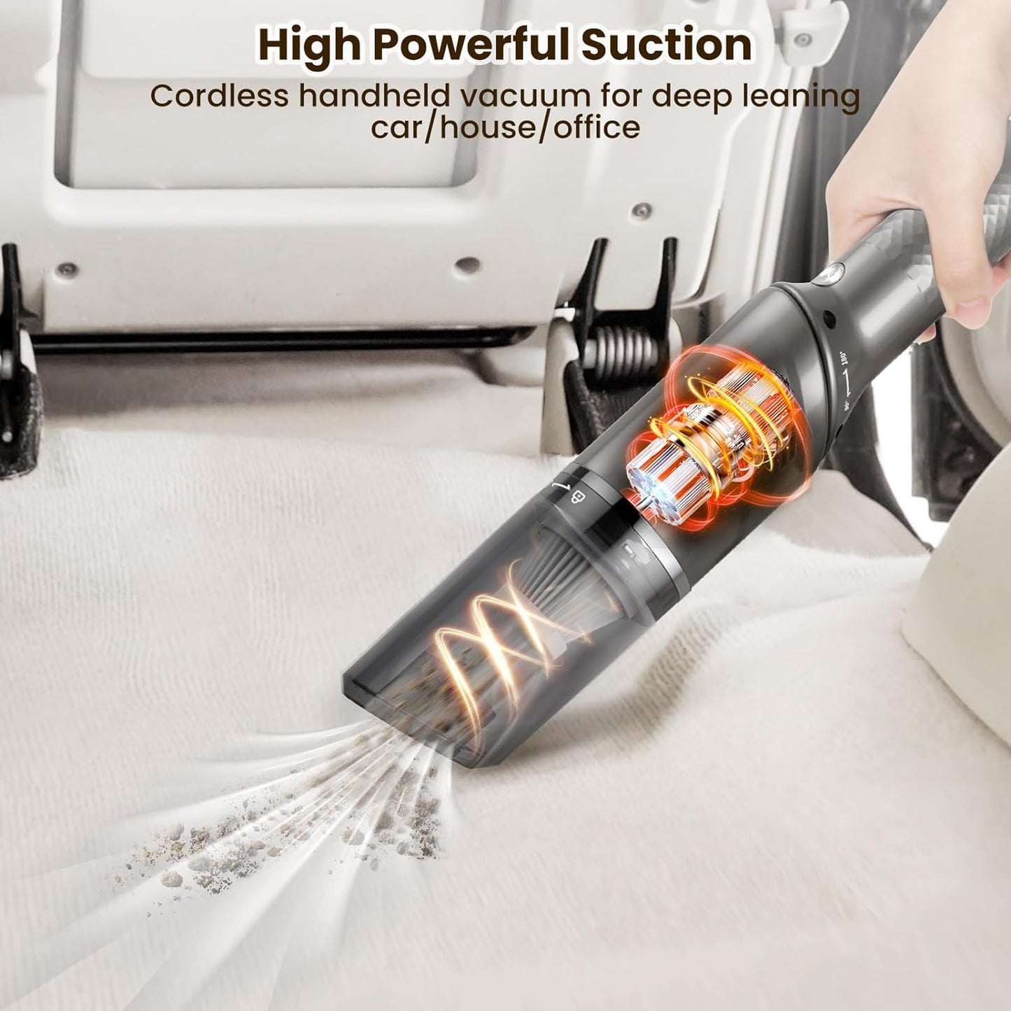 Car Vacuum Mini Vacuum Handheld Vacuum Cordless,120W Car Vacuum Cleaner High Power 90° Rotatable Handle Rechargeable Hand Vacuum Cordless Dry Wireless Portable Handheld Car Vacuum for Home/Car/Office