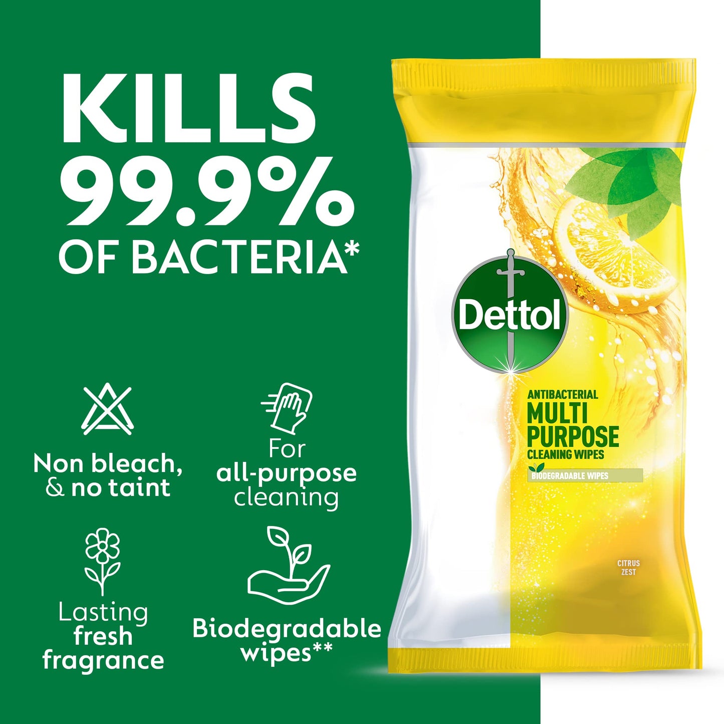 Dettol Antibacterial Multipurpose Cleaning Wipes, Citrus Zest Fragrance, Multipack of 3 x 105 Wipes, Total 315 Wipes