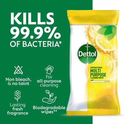 Dettol Antibacterial Multipurpose Cleaning Wipes, Citrus Zest Fragrance, Multipack of 3 x 105 Wipes, Total 315 Wipes