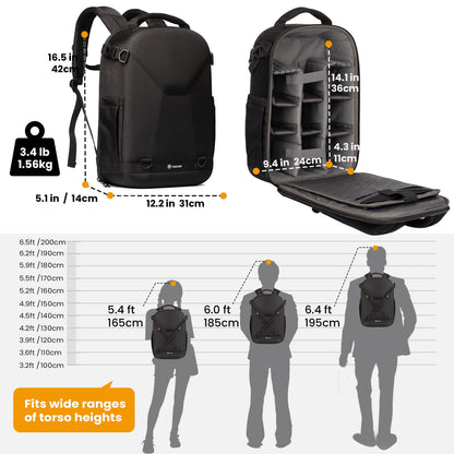 - TARION Camera Backpack | Photography Backpack with Hard Shell | With Rain Cover | Black -