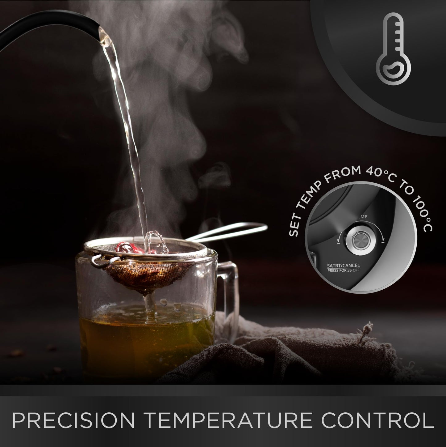 - DMD® | Electric Gooseneck Kettle Digital Display | Pour-Over Kettle, 8mm Spout | Coffee and Tea Kettle 1L Energy-Efficient | 40-100°C Temp Control -