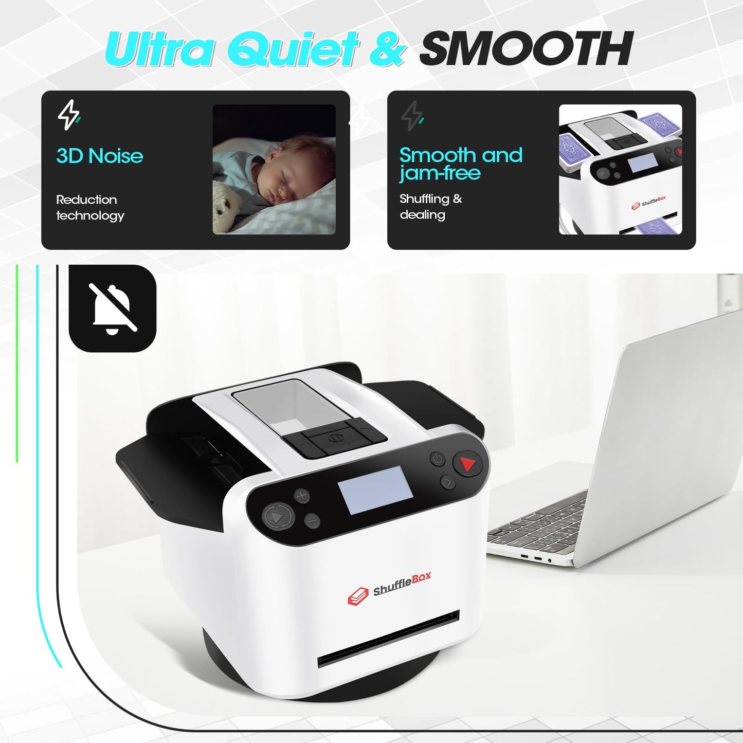 - ShuffleBox G1 Pro Automatic Card Shuffler and Dealer | 2-in-1 | Ultra Quiet | Rechargeable | White -